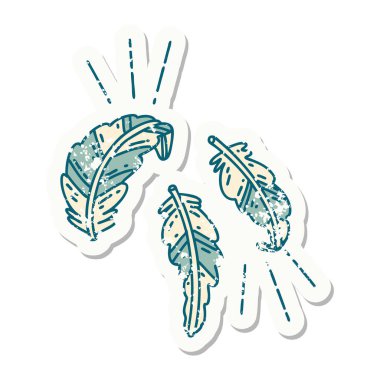 Eski bir dövme çıkartması. Yüzen tüyler.