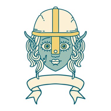 Retro Dövme Tarzı Elf savaşçı karakter yüzü