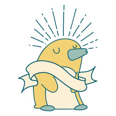 Dövme tarzı mutlu penguen dövmeli parşömen.