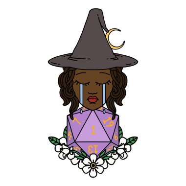 Retro Dövme Tarzı Ağlayan İnsan Cadı Doğal D20 zarlarıyla