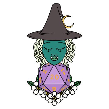 Retro Dövme Biçimi 20 zarlı yarı ork sihirbazı