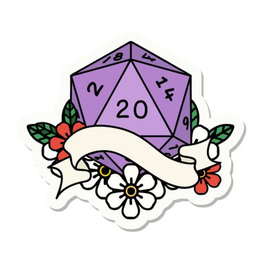 Doğal bir yirmi D20 zar atmanın etiketi.