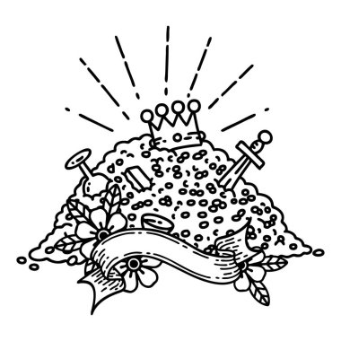 Siyah çizgili parşömen dövmeli altın yığını.