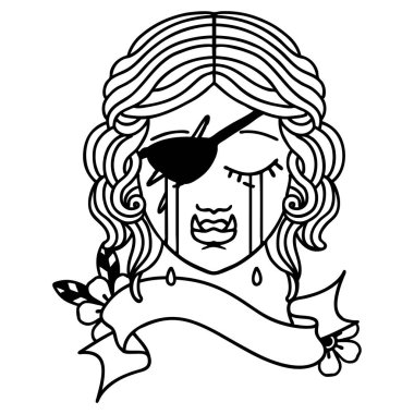 Siyah ve Beyaz Dövme Çizim Biçimi Ağlayan Ork karakter yüzü