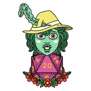 Retro Dövme Biçimi Doğal yirmilik zarlı yarım ork ozanı 