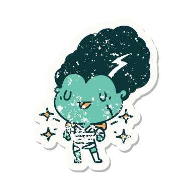 Dövme stili eski bir çıkartma. Zombi gelin karakteri.