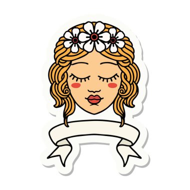 Dövme stili çıkartma, kadın yüzü ve gözleri kapalı.