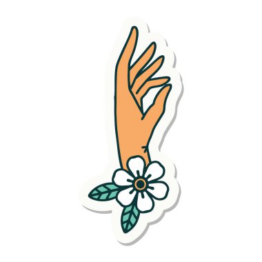 Geleneksel el ve çiçek stiliyle dövme çıkartması.