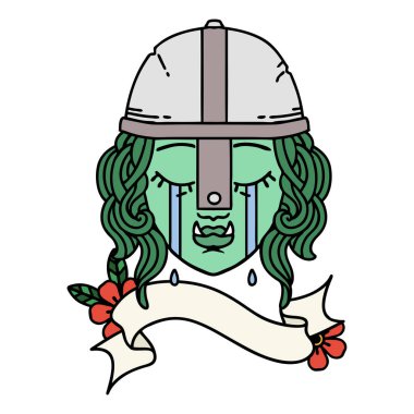 Retro Dövme Tarzı Ağlayan Ork savaşçı karakter yüzü