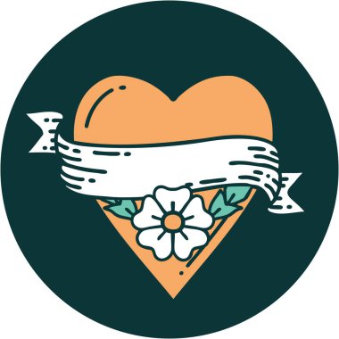 ikonik dövme stili bir kalp çiçeği ve bayrak