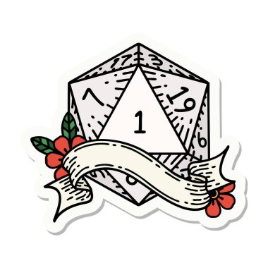 Doğal bir d20 zar çıkartması.