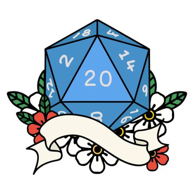 Retro Dövme Biçimi Doğal 20 D20 zar atma