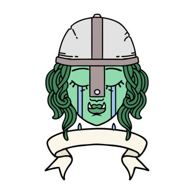 Retro Dövme Tarzı Ağlayan Ork savaşçı karakter yüzü