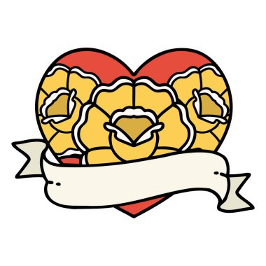 Geleneksel kalp şeklinde dövme ve çiçekli pankart