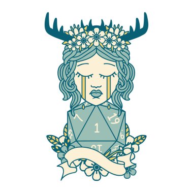 Retro Dövme Tarzı Ağlayan D20 doğal bir ruloyla insan Druid