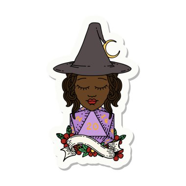 Doğal 20 D20 zarlı bir büyücünün çıkartması.