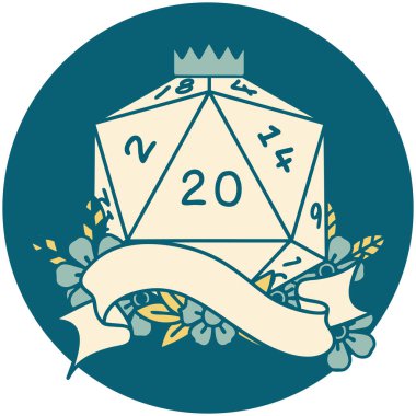 Retro Dövme Biçimi Doğal 20 D20 zar atma