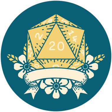 Retro Dövme Biçimi Doğal 20 kritik vuruş D20 zar atma