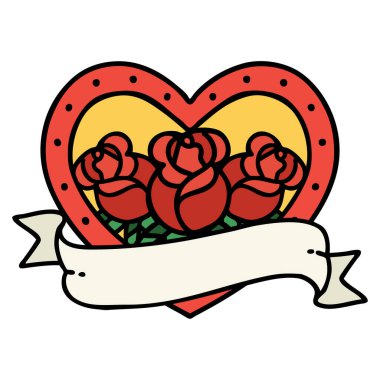 Geleneksel kalp şeklinde dövme ve çiçekli pankart