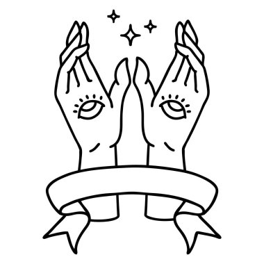 Geleneksel siyah çizgili dövmeli mistik eller