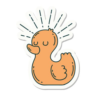 Dövme stili plastik ördek çıkartması.