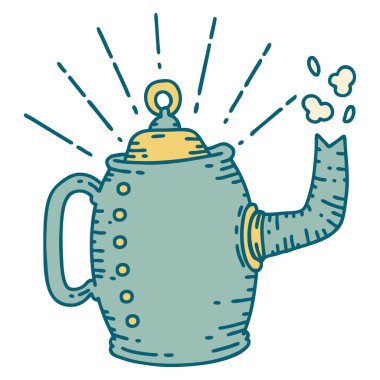 Geleneksel dövme stili. Eski kahve demliği buharı.