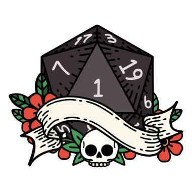 Retro Dövme Biçimi Doğal bir d20 zar atma