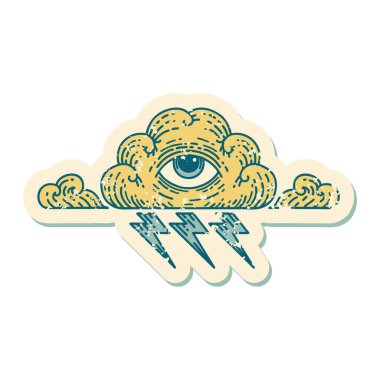 Her şeyi gören bir göz bulutunun sembolik depresif dövme görüntüsü