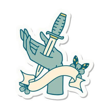 Elinde hançer işareti olan dövme stili çıkartma.