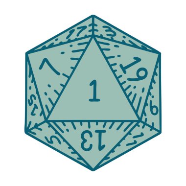 Retro Dövme Biçimi Doğal 1D20 zar atma