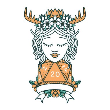 Retro Dövme Tarzı Doğal 20 zarlı Elf Karakteri