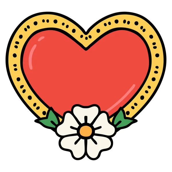 Tatuagem Estilo Tradicional Coração Flor — Vetor de Stock