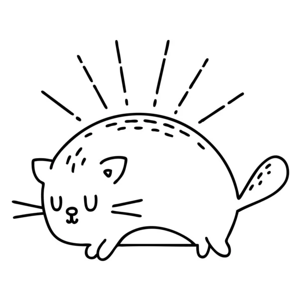 传统黑线纹身风格快乐猫的图例 — 图库矢量图片