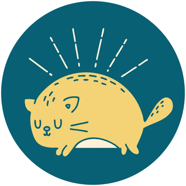 Икона Стиля Тату Счастливая Кошка — стоковый вектор