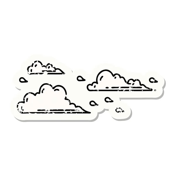 Worn Old Sticker Tattoo Style Floating Clouds — Stock Vector