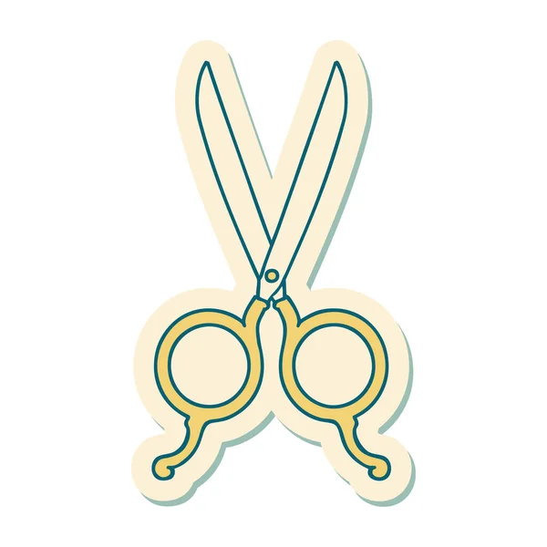 Sticker Tattoo Traditional Style Barber Scissors — Stock Vector