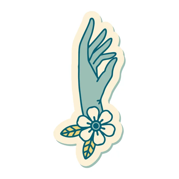 Наклейка Татуювання Традиційному Стилі Руки Квітки — стоковий вектор