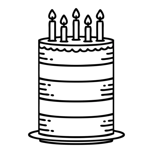 Tattoo Black Line Style Birthday Cake — Stock Vector