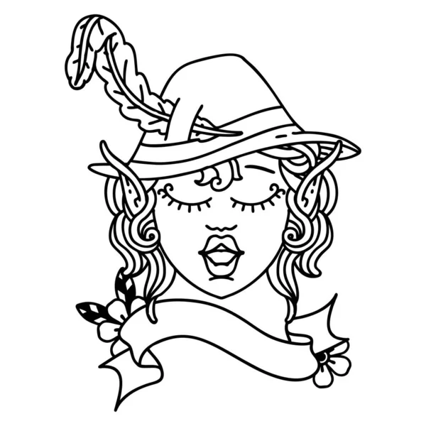 Black White Tattoo Linework Style Bard Character Face — 스톡 벡터