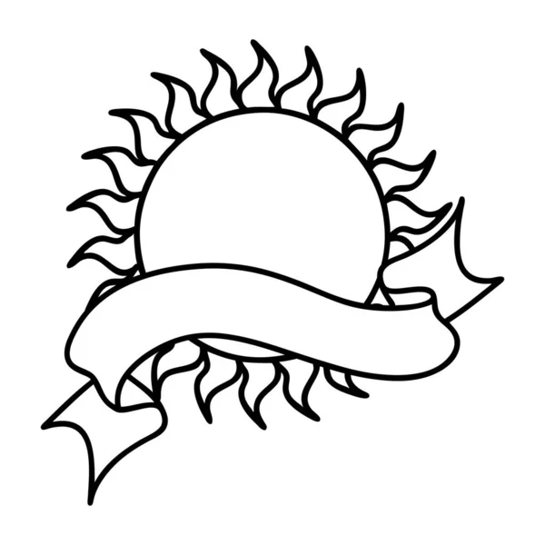 Традиционная Татуировка Черной Линии Знаменем Солнца — стоковый вектор