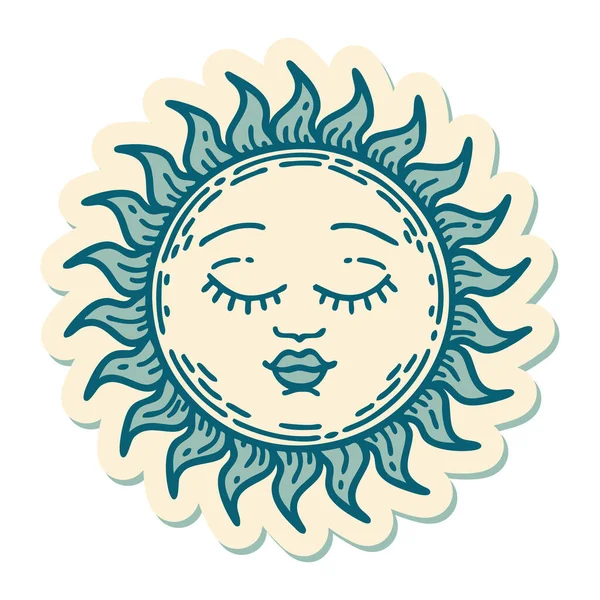 Autocollant Tatouage Dans Style Traditionnel Soleil — Image vectorielle