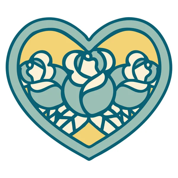 Εικονική Εικόνα Στυλ Τατουάζ Της Καρδιάς Και Των Λουλουδιών — Διανυσματικό Αρχείο