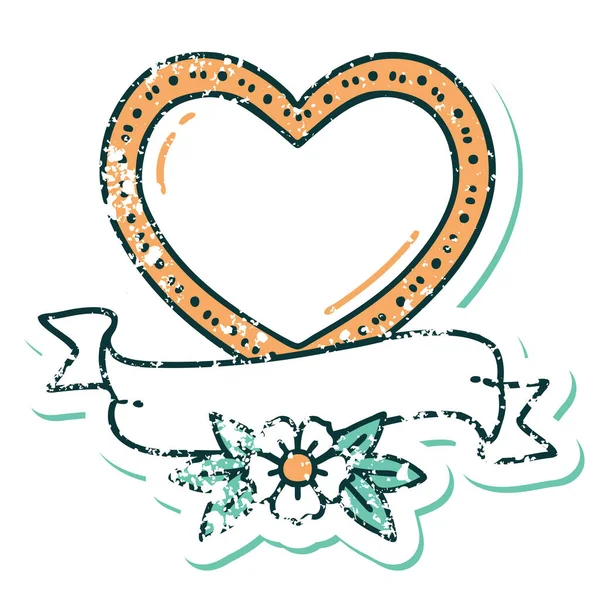 Εμβληματικό Αυτοκόλλητο Τατουάζ Στυλ Εικόνα Μιας Καρδιάς Και Banner — Διανυσματικό Αρχείο