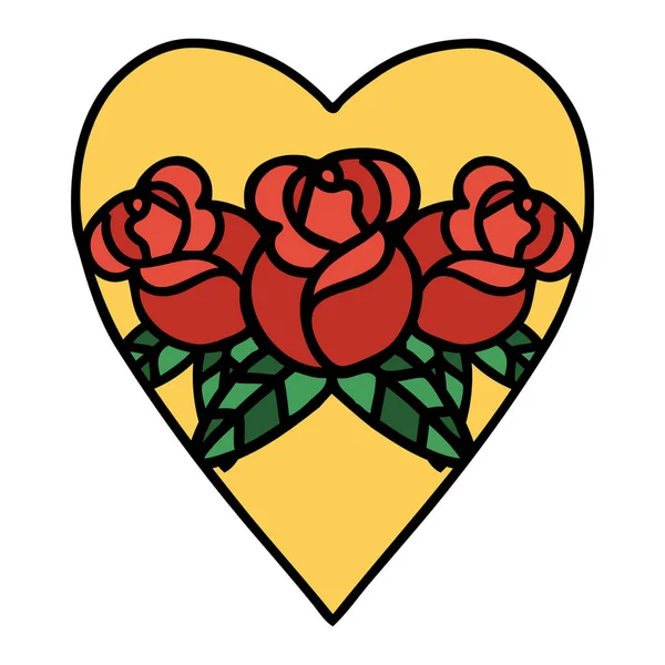 Tatuaje Estilo Tradicional Del Corazón Las Flores — Archivo Imágenes Vectoriales