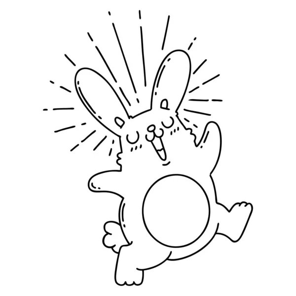 Geleneksel Bir Siyah Çizgi Çizimi Dövme Tarzı Zıplayan Tavşan — Stok Vektör