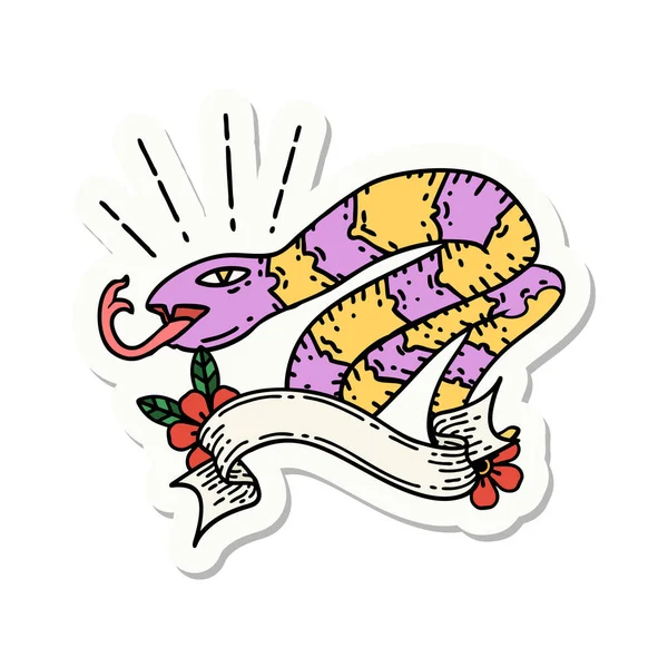 ヘビを狩るタトゥースタイルのステッカー — ストックベクタ