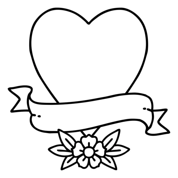 Tetování Černém Stylu Srdce Banneru — Stockový vektor