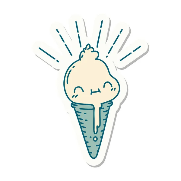 Sticker Tattoo Style Ice Cream Character — Stock Vector