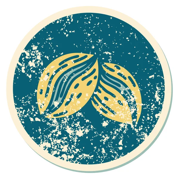コーヒー豆の象徴的な遭難ステッカータトゥースタイルのイメージ — ストックベクタ