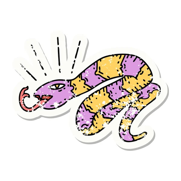 Vieux Autocollant Porté Serpent Sifflant Style Tatouage — Image vectorielle